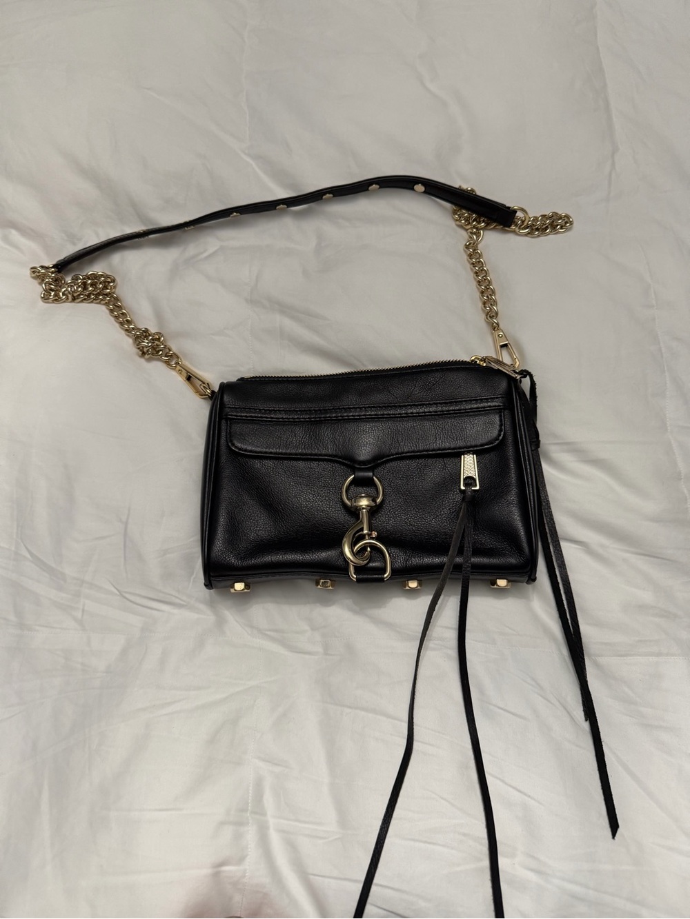 Rebecca Minkoff Black Leather Crossbody with Gold Chain Strap